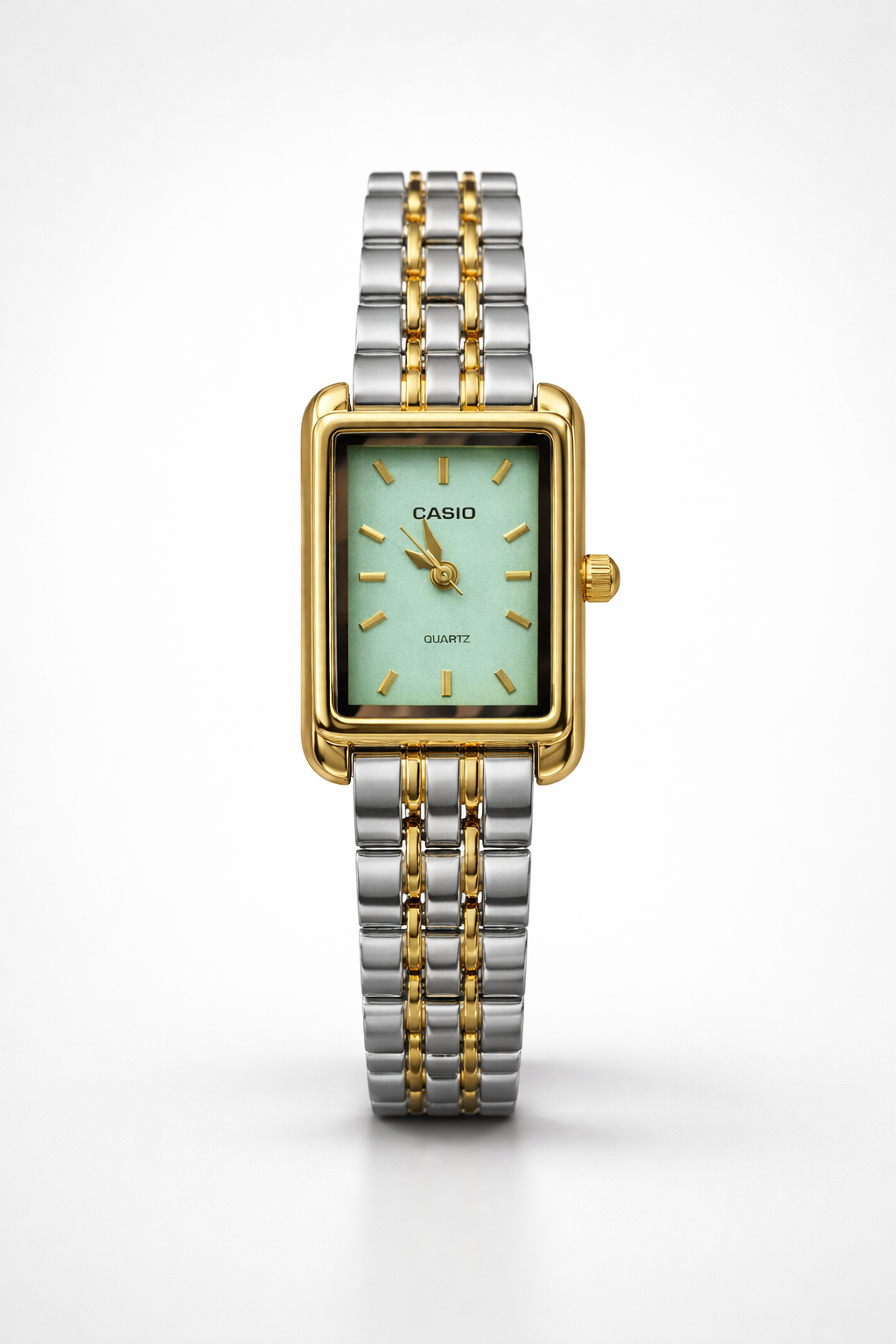 Montre Casio Femme Bicolore Cadran Vert Menthe - Élégance Deux Tons Or & Argent