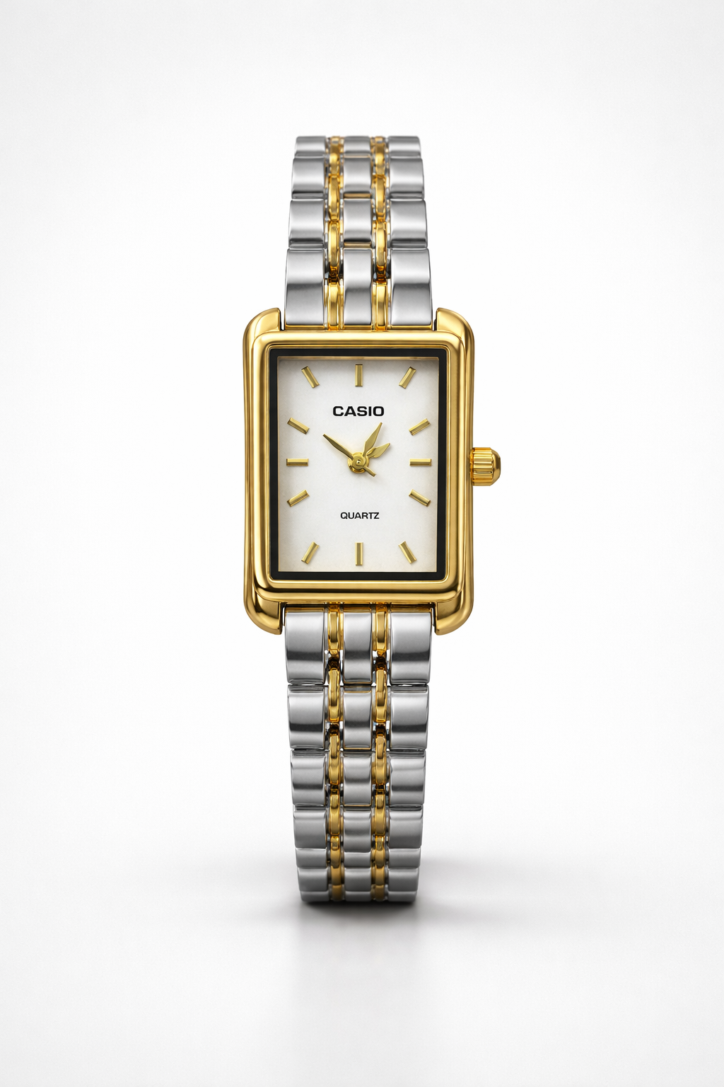 Montre Casio Femme Bicolore Cadran Blanc - Classique Élégante Deux Tons Or & Argent
