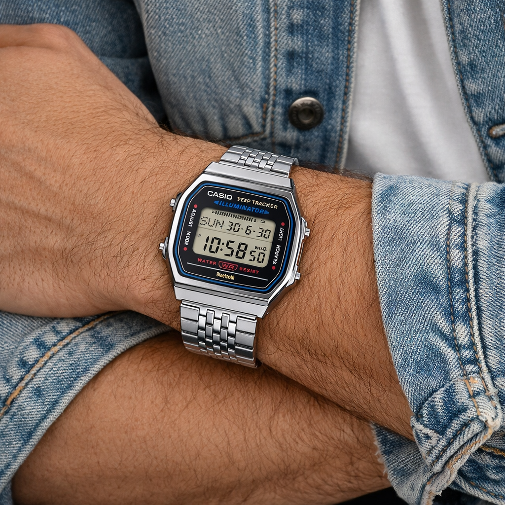 Montre Casio Numérique Rétro Homme – Acier Inoxydable, Étanche, Style Vintage