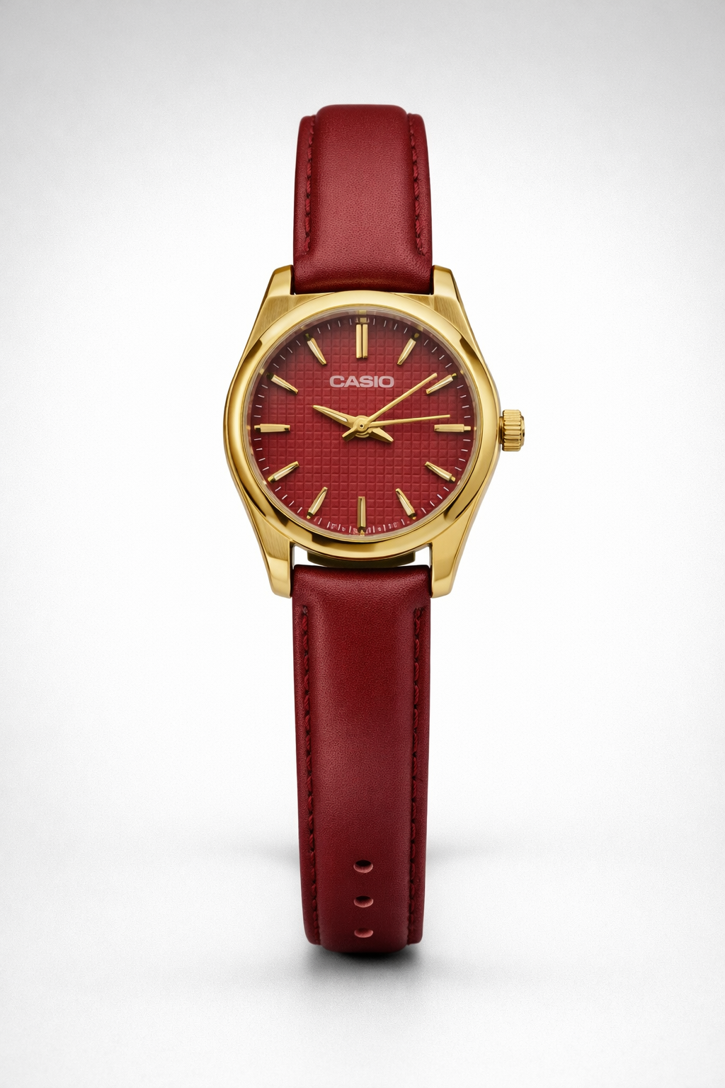 Montre Casio Classique Dorée à Cadran Rouge – Bracelet Cuir Rouge