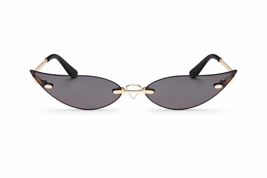 Lunettes de soleil sans monture pour femme – Design « Feuilles de saule » – Monture métallique – Style mode – Couleur unie – Verres effet « Océan » – Protection UV400 – Idéales pour les soirées