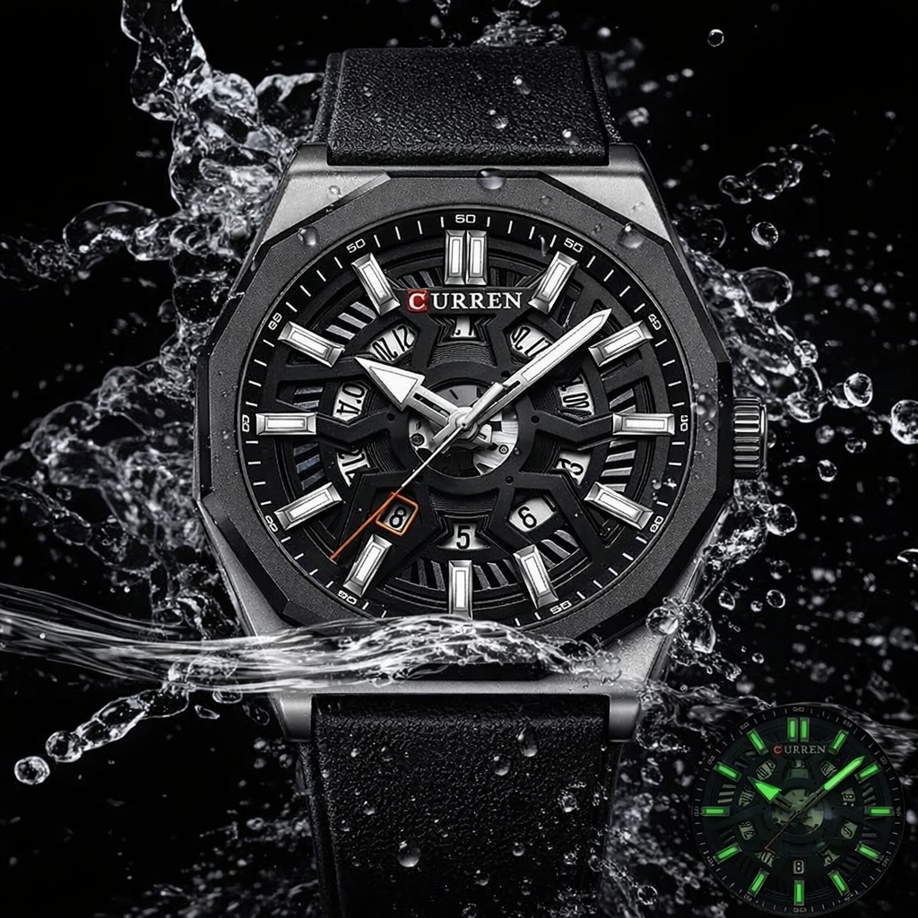 Montre Homme CURREN 8437 – noir-Chronographe Sport Élégant, Bracelet Silicone, Étanche 3ATM, Quartz