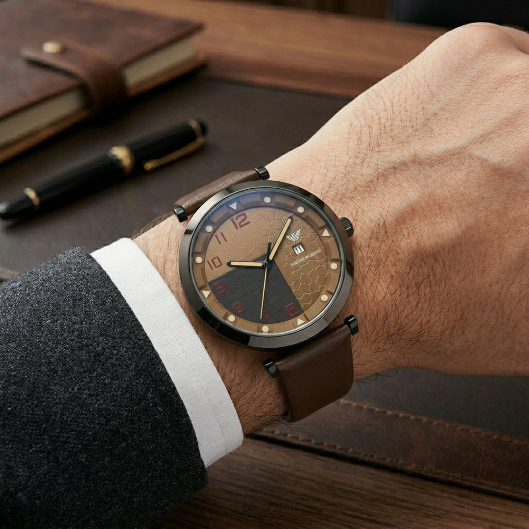 Montre Homme Emporio Armani AR5892 – Design Marron Élégant, Bracelet Silicone Marron, Quartz