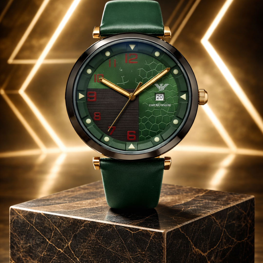 Montre Homme Emporio Armani AR5892 – Design Vert Élégant, Bracelet Silicone Vert, Quartz