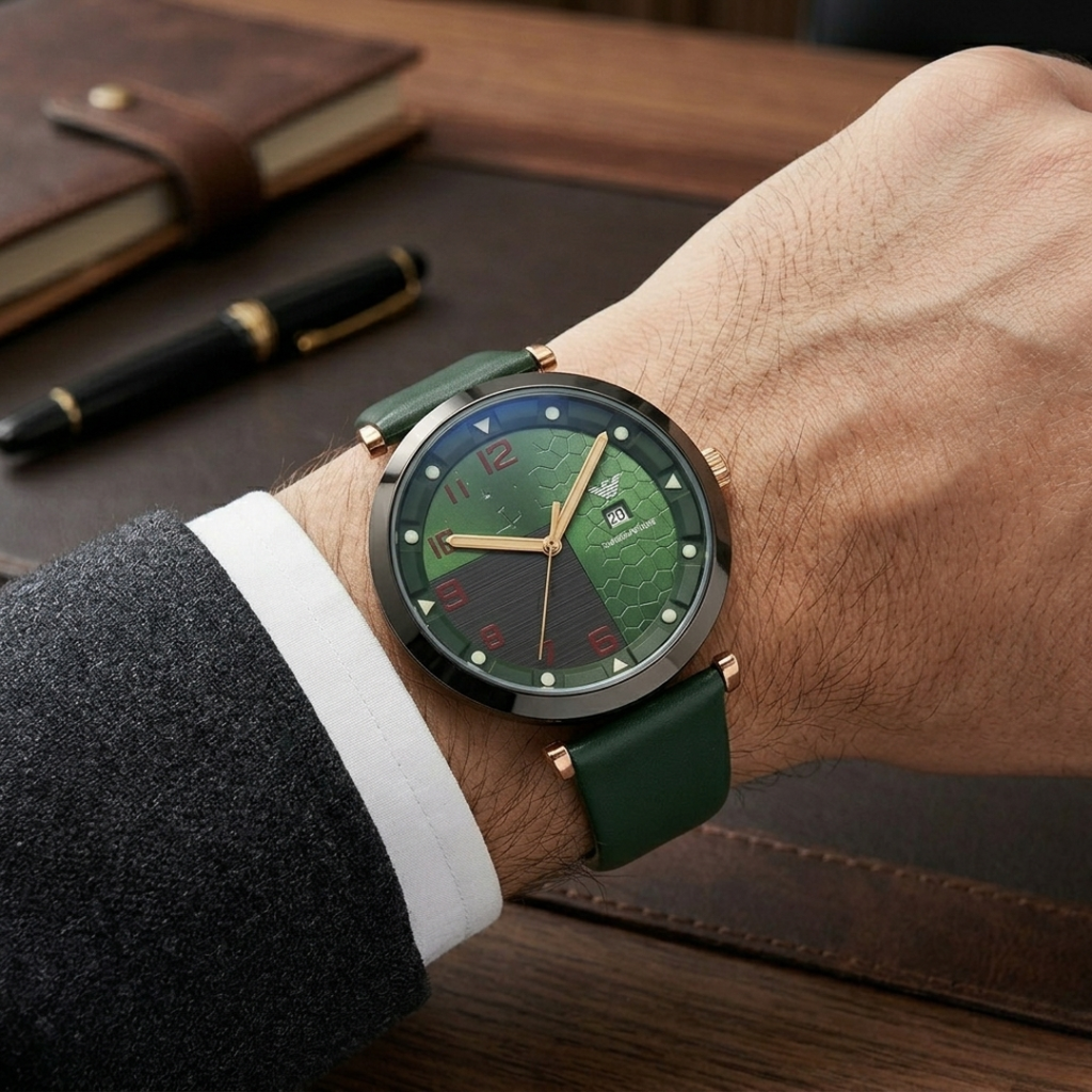 Montre Homme Emporio Armani AR5892 – Design Vert Élégant, Bracelet Silicone Vert, Quartz