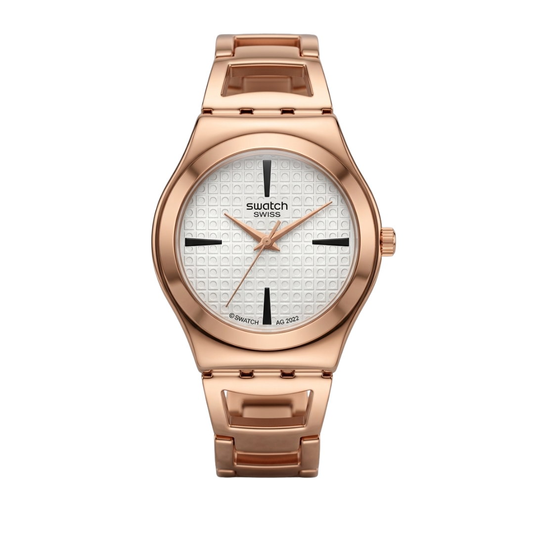 Swatch Urban Chic Gold Grid – L’Élégance Moderne aux Détails Architecturaux