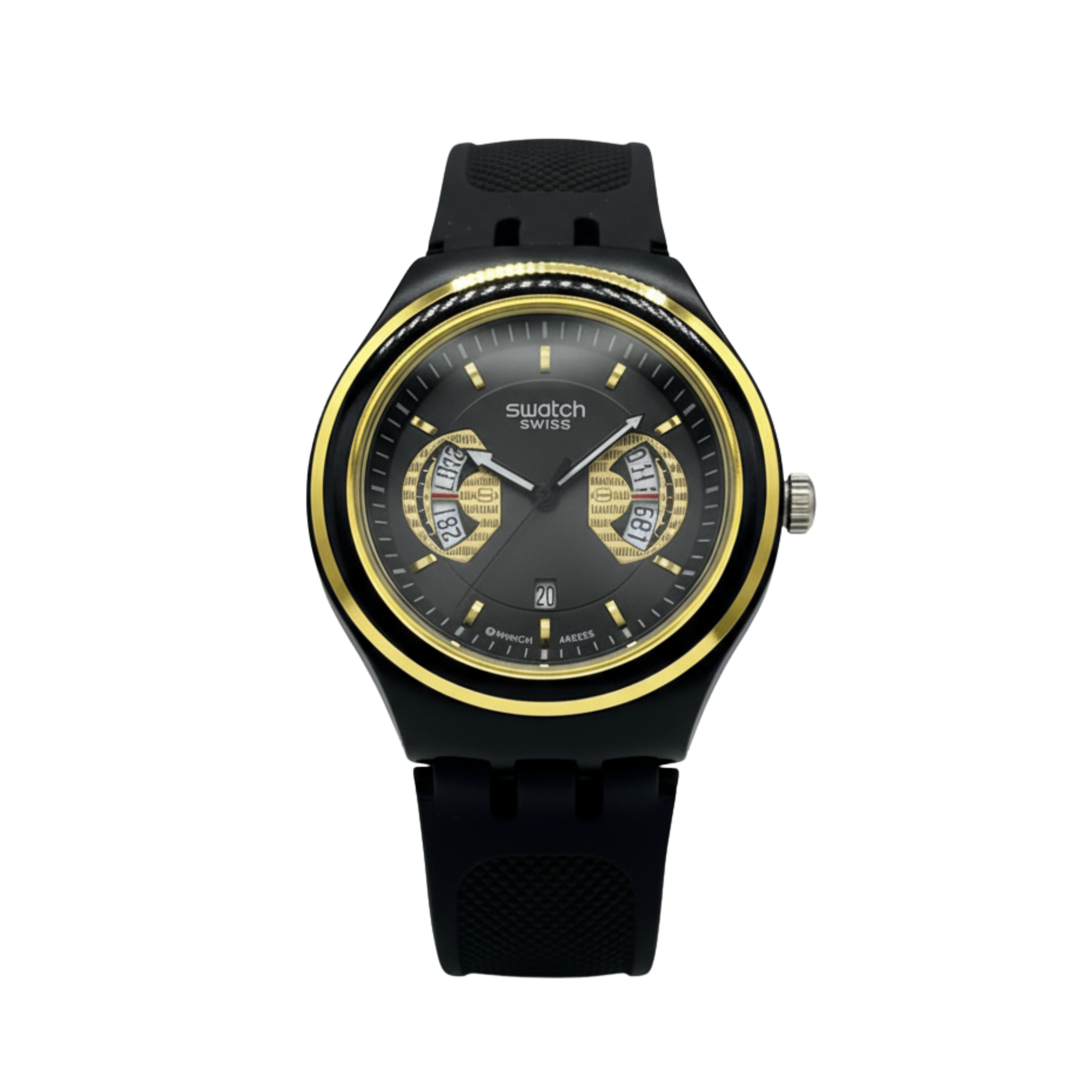 Montre Swatch Chronographe Noire et Or - Design Bicolore Élégant