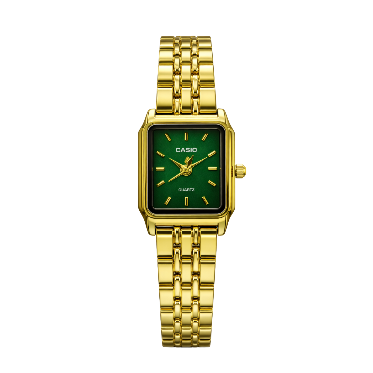 Montre Casio Femme Dorée Cadran Vert Émeraude - Luxe Vintage Bracelet Acier Doré