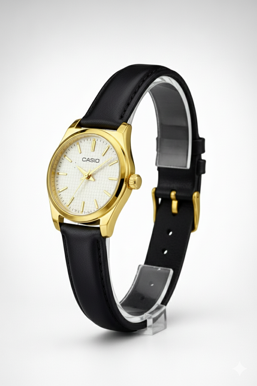 Montre Casio Classique Dorée à Cadran Clair – Bracelet Cuir Noir