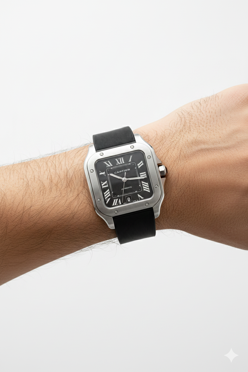 Montre Cartier Santos – Cadran Blanc & Boîtier Argent | Design Classique & Luxe