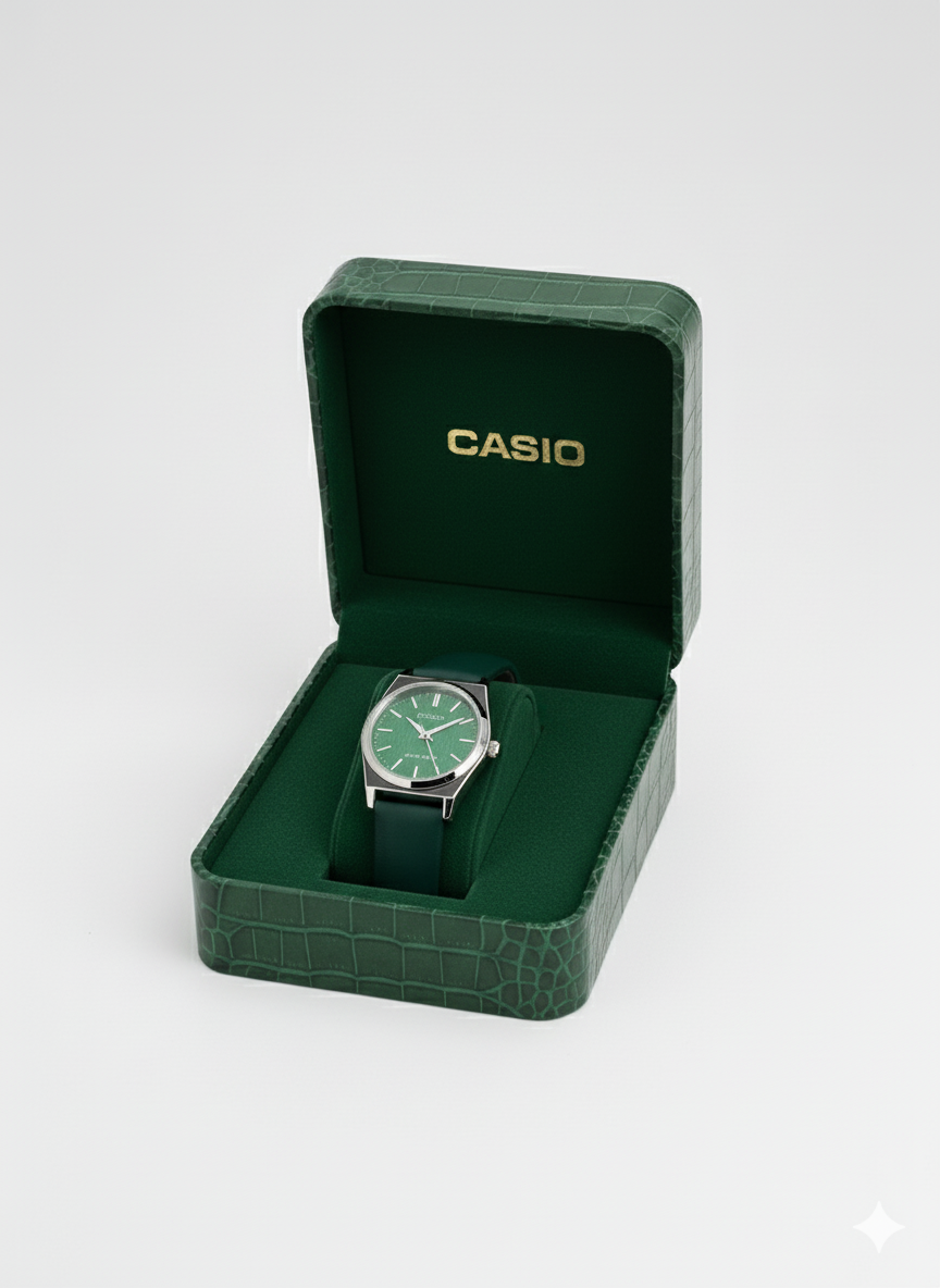 Casio Élégance Verte – Montre Femme Cuir Vert Classique