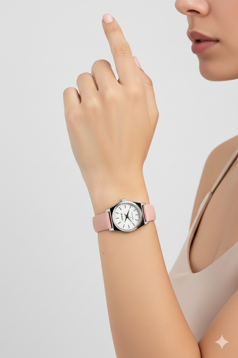Casio Rose Élégance – Montre Femme Cuir Rose Poudré