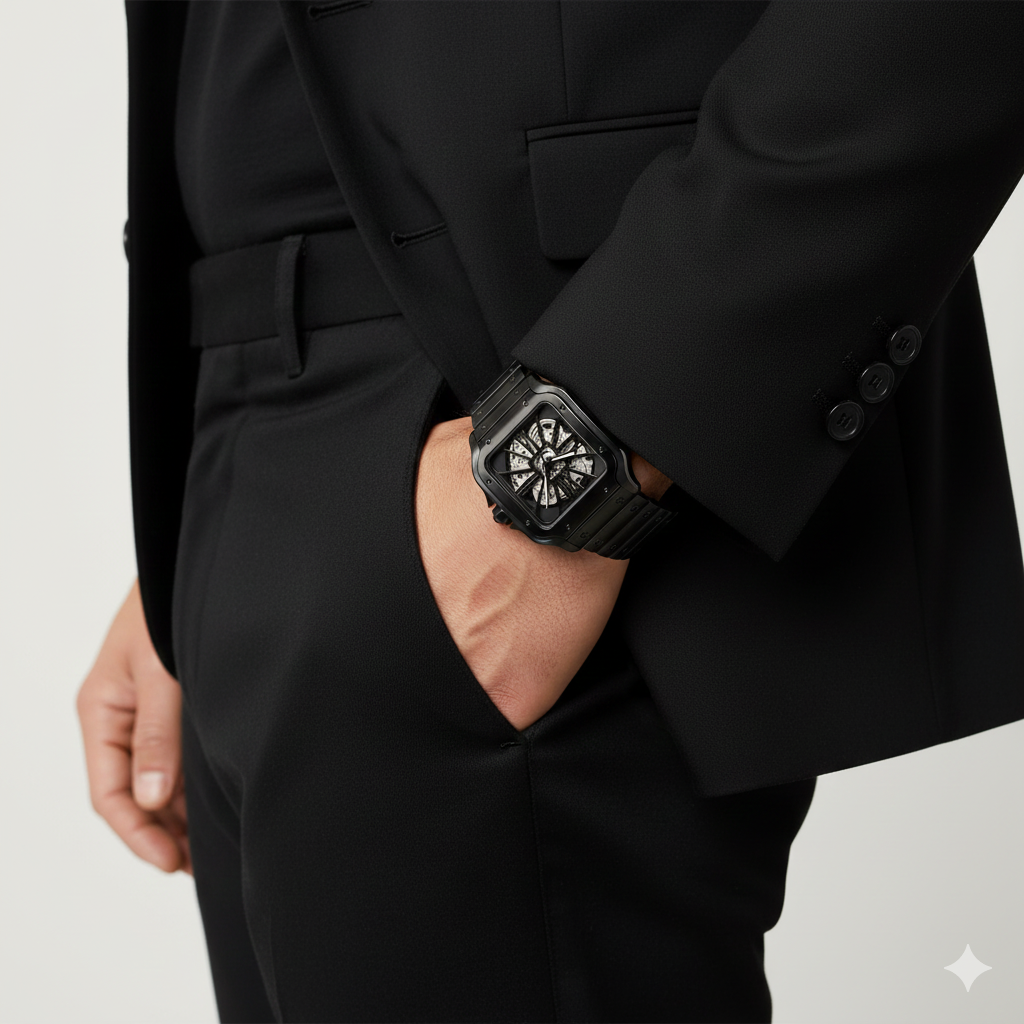 Cartier Santos Skeleton Noir – Edition Acier Black Metal