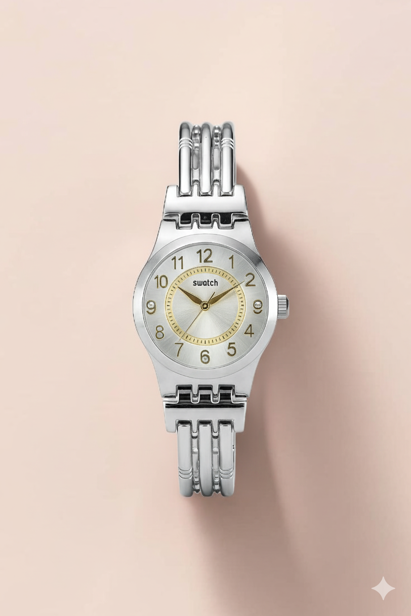 Montre Femme Swatch Argentée et Dorée avec Cristaux