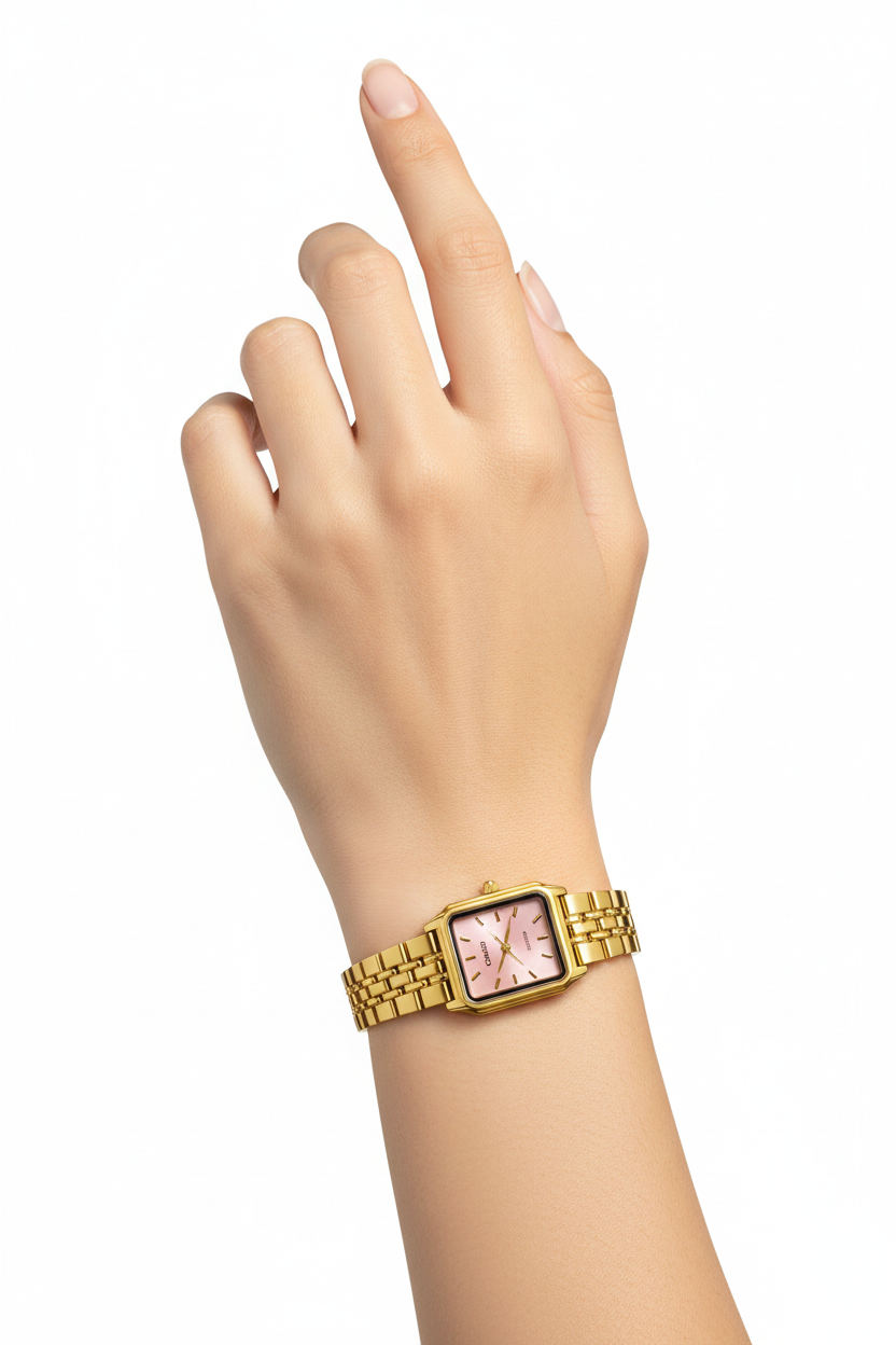 Montre Casio Femme Dorée Cadran Rose - Élégance Vintage Bracelet Acier Doré