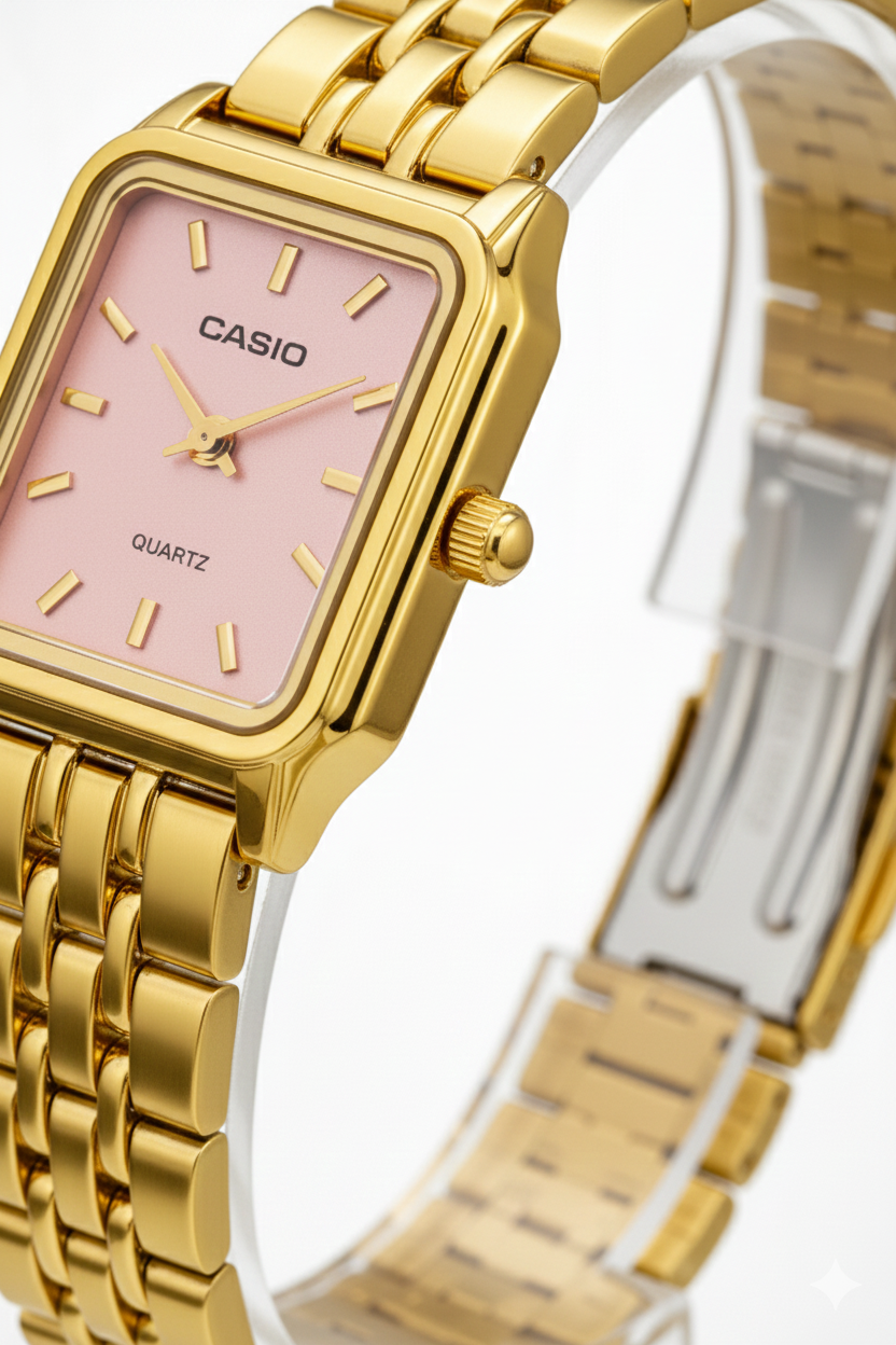 Montre Casio Femme Dorée Cadran Rose - Élégance Vintage Bracelet Acier Doré