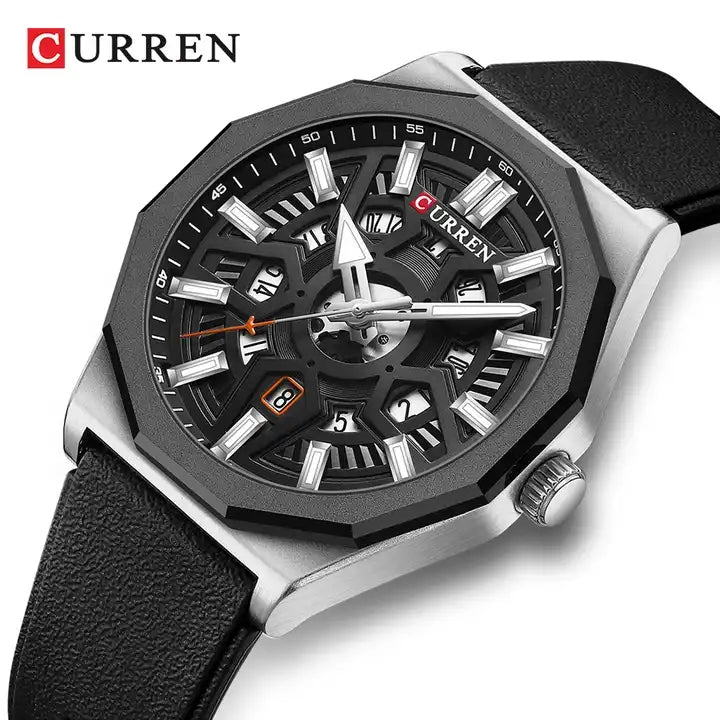 Montre Homme CURREN 8437 – noir-Chronographe Sport Élégant, Bracelet Silicone, Étanche 3ATM, Quartz