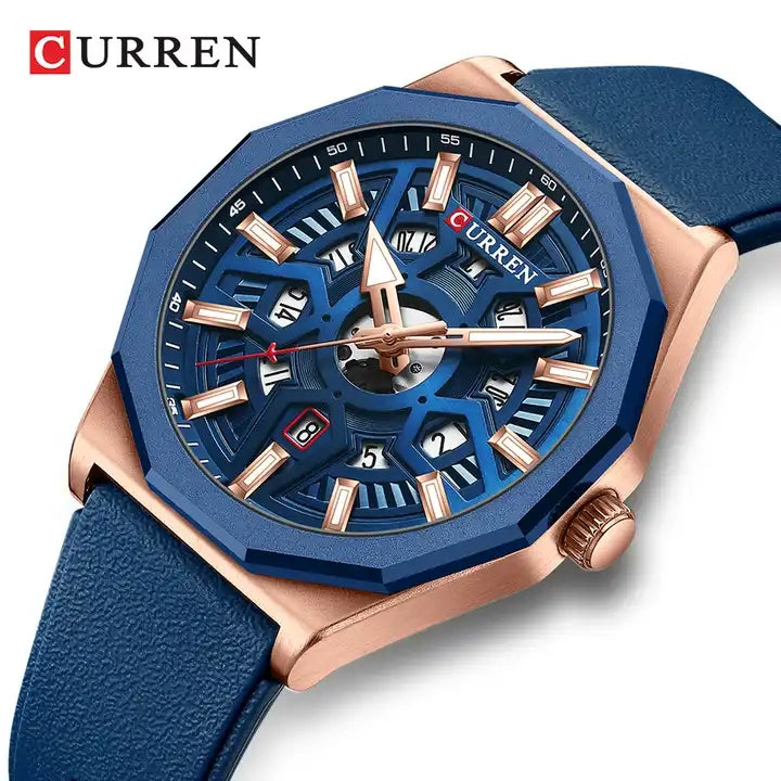 Montre Homme CURREN 8437 – bleu-Chronographe Sport Élégant, Bracelet Silicone, Étanche 3ATM, Quartz