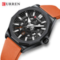 Montre Homme CURREN – Design Skeleton Noir & Orange, Bracelet Silicone Orange, Quartz