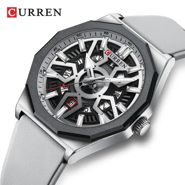 Montre Homme CURREN 8437 – Gris / Argenté-Chronographe Sport Élégant, Bracelet Silicone, Étanche 3ATM, Quartz