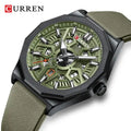 Montre Homme CURREN – Design Skeleton Vert Olive, Bracelet Silicone Vert, Quartz , Style Sport & Moderne