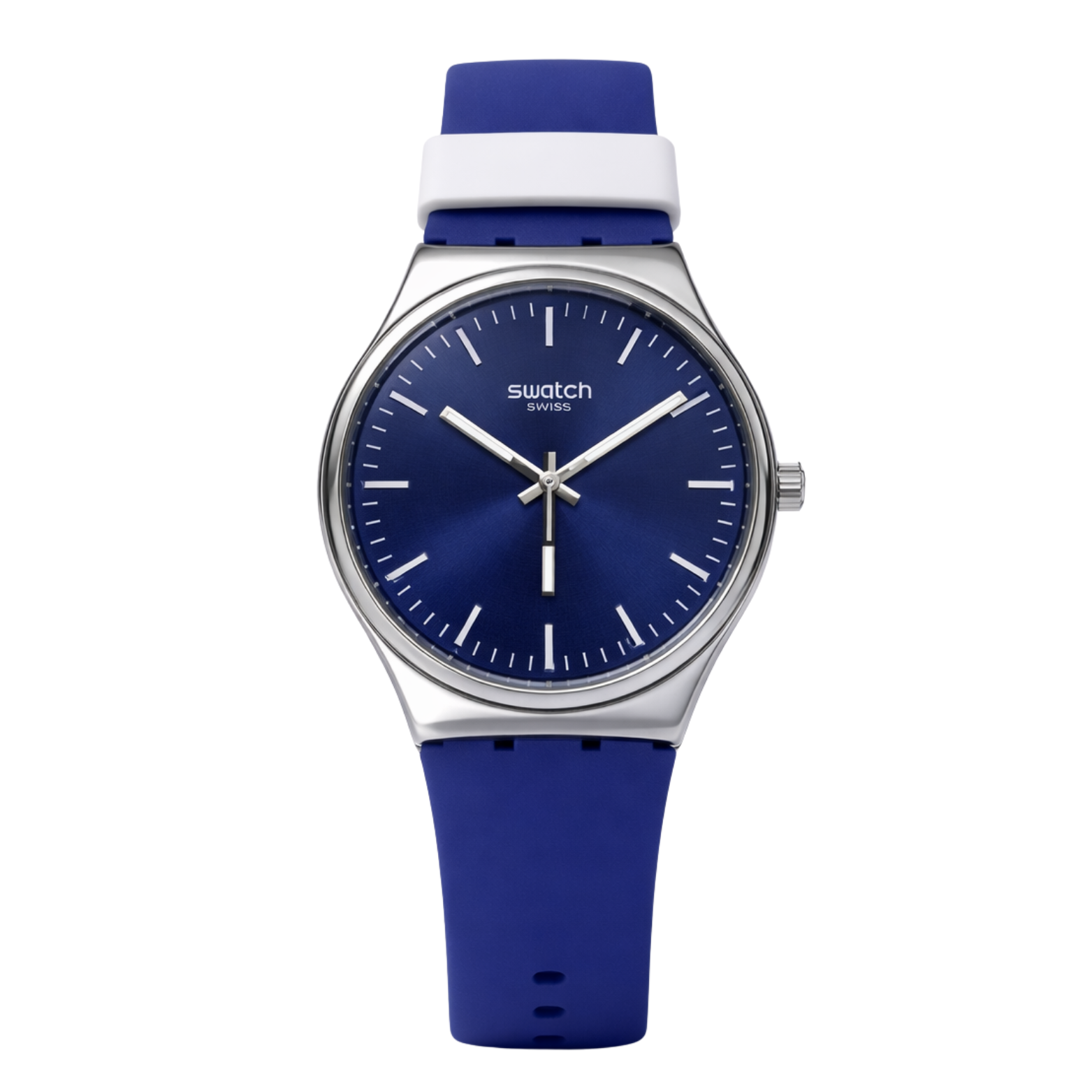 Montre Swatch Swiss Classique – Cadran Bleu Marine | Bracelet Silicone Bleu & Blanc | DABSHY