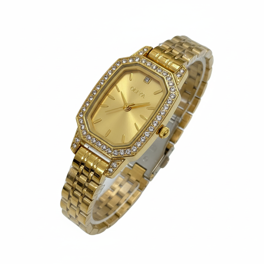 Montre OLIYA Rectangulaire Dorée – Éclat Luxueux et Raffinement Intemporel