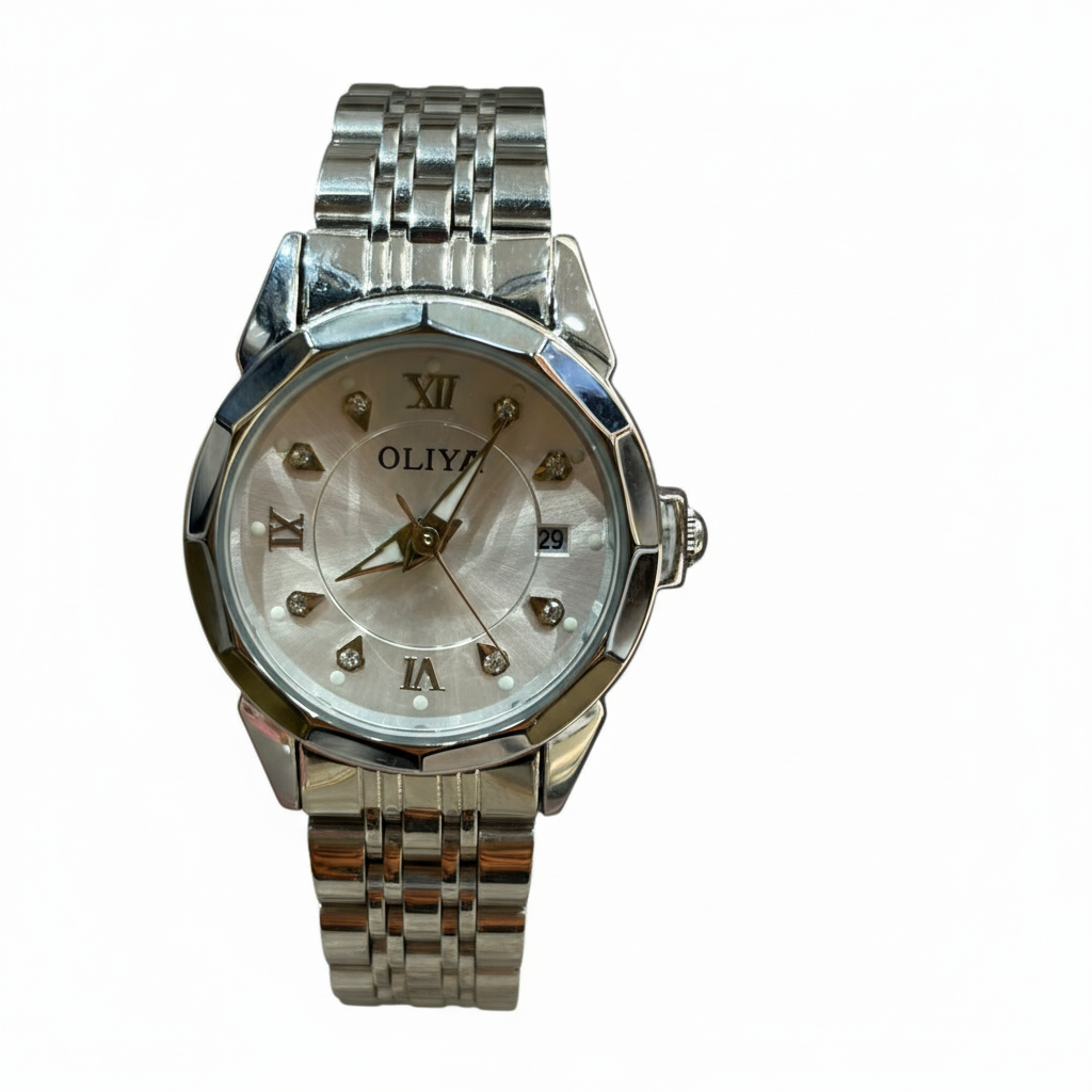 Montre OLIYA Argentée Cadran Nacré – Élégance Lumineuse