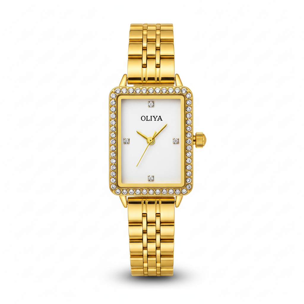 Montre OLIYA 609 Dorée Rectangulaire – Cadran Blanc Élégant et Éclat Raffiné