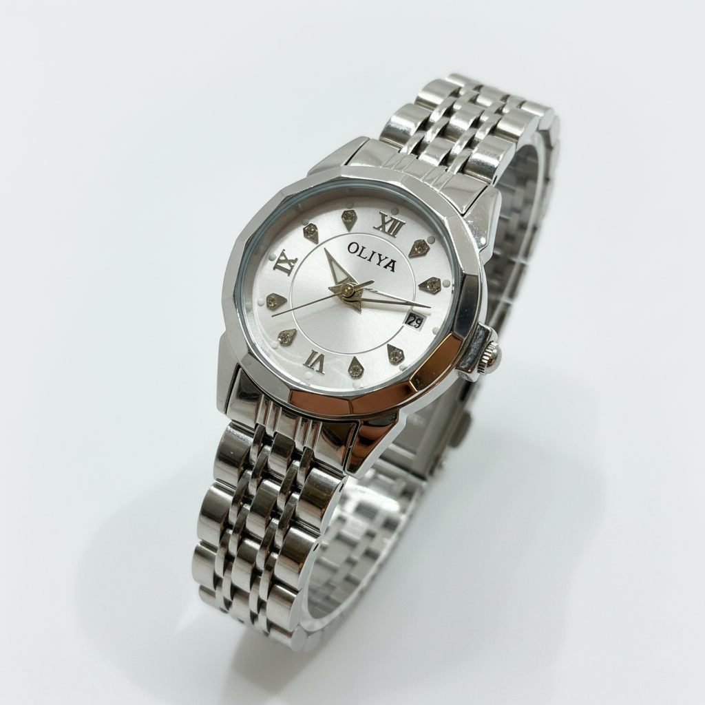 Montre OLIYA Argentée Cadran Nacré – Élégance Lumineuse