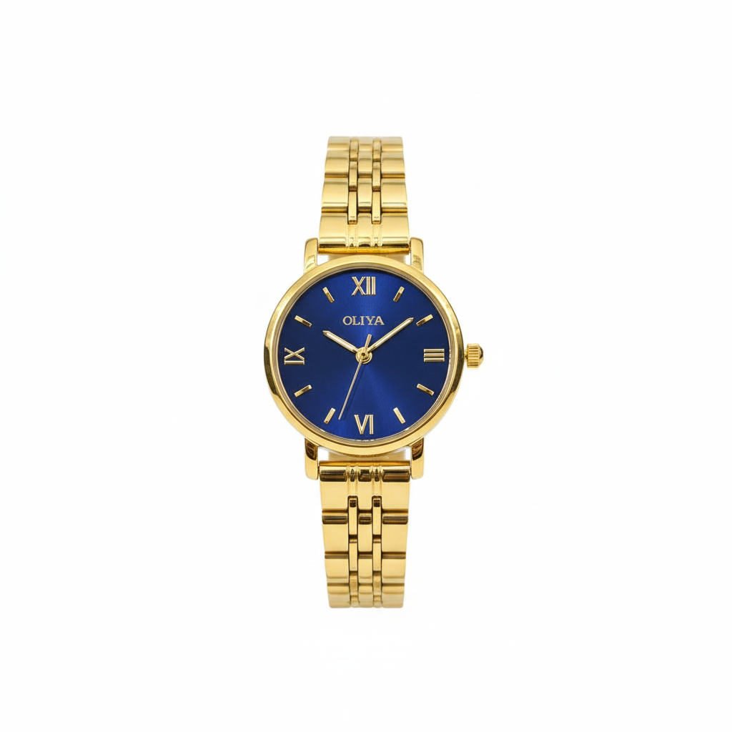 Montre OLIYA Dorée Classique – Cadran Bleu Élégant et Raffinement Intemporel