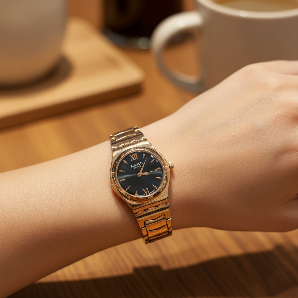 Swatch Minimix Noir &amp; Or Rose – L’Élégance Audacieuse au Style Intemporel