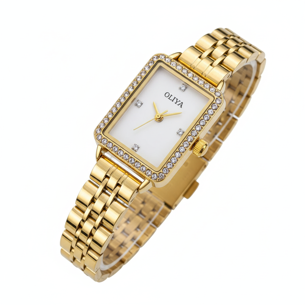 Montre OLIYA 609 Dorée Rectangulaire – Cadran Blanc Élégant et Éclat Raffiné