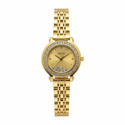 Montre OLIYA Dorée à Cadran Doré et Cristaux Mobiles – L’Expression Pure du Luxe Féminin