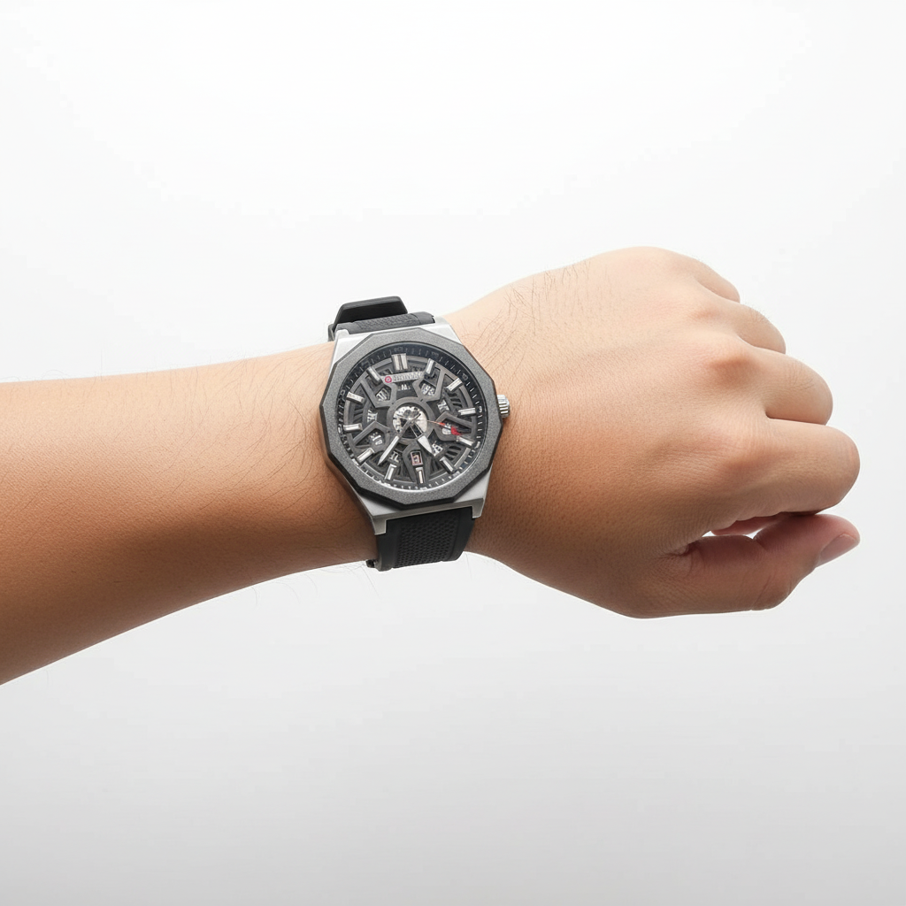 Montre Homme CURREN 8437 – noir-Chronographe Sport Élégant, Bracelet Silicone, Étanche 3ATM, Quartz