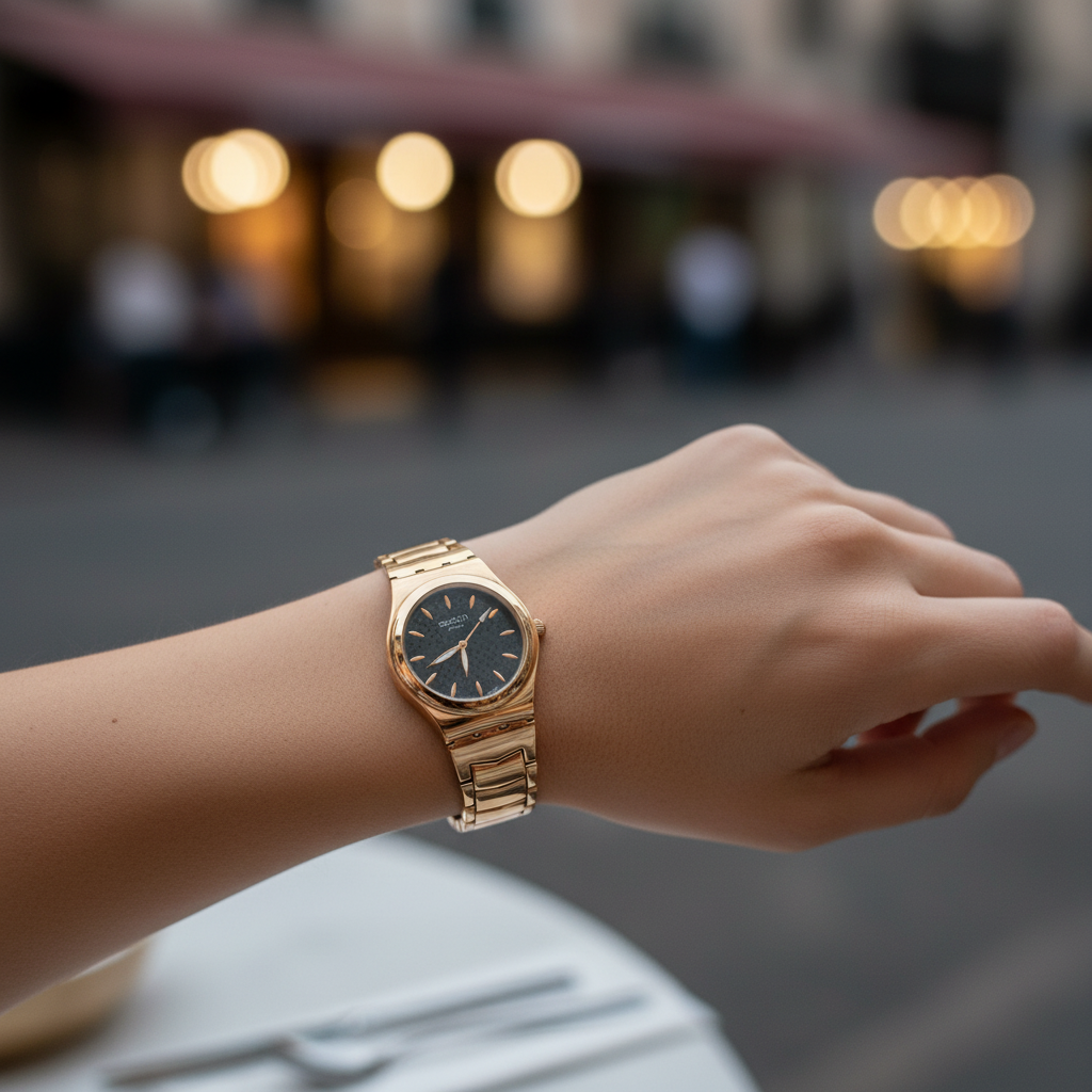 Swatch Black Pattern Gold – L’Élégance Intense au Caractère Moderne