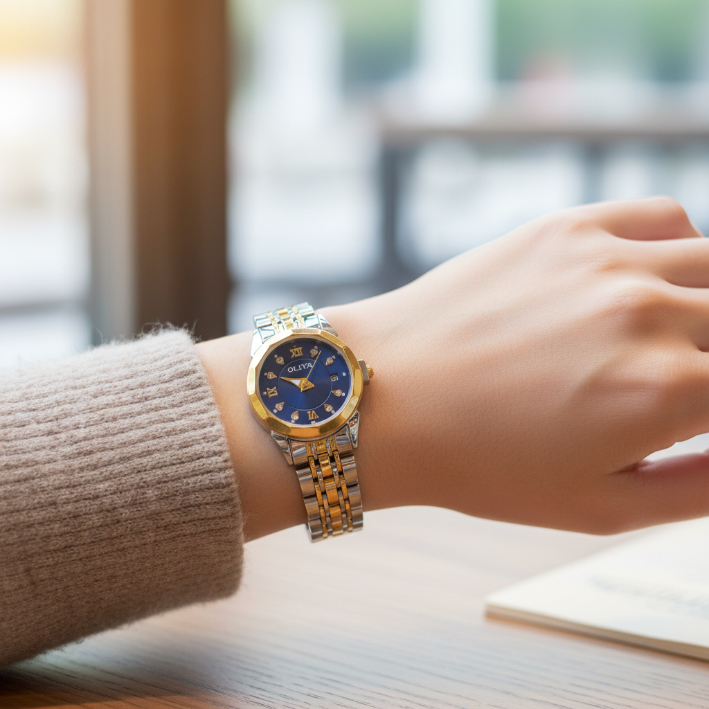 Montre OLIYA Bleu Royal avec Date – Prestige Moderne et Élégance Raffinée