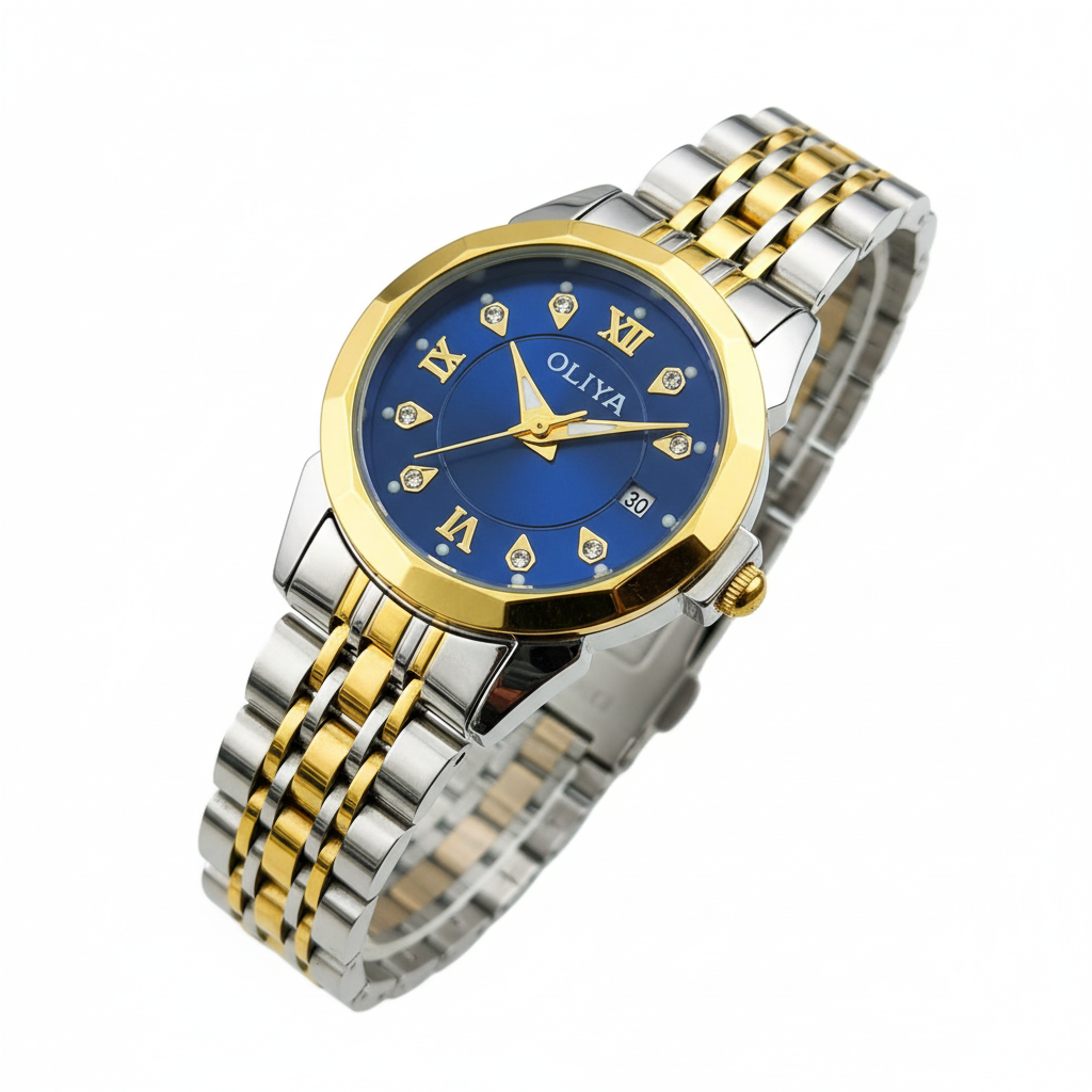 Montre OLIYA Bleu Royal avec Date – Prestige Moderne et Élégance Raffinée