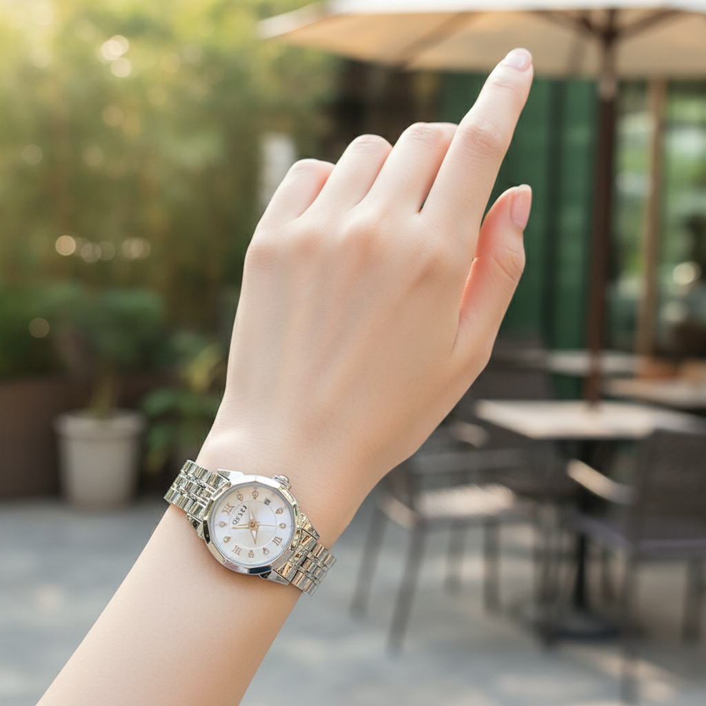 Montre OLIYA Argentée Cadran Nacré – Élégance Lumineuse