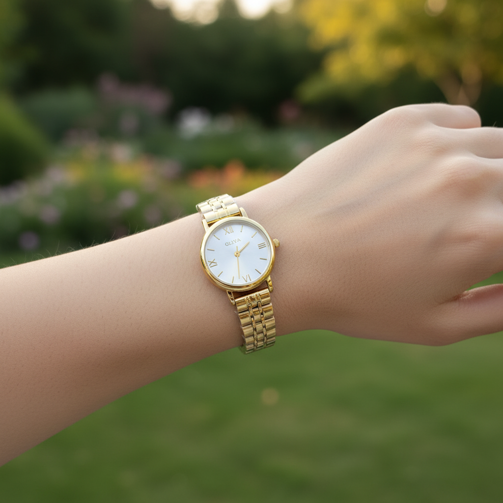 Montre OLIYA Dorée Classique – Cadran Blanc Soleil et Élégance Intemporelle