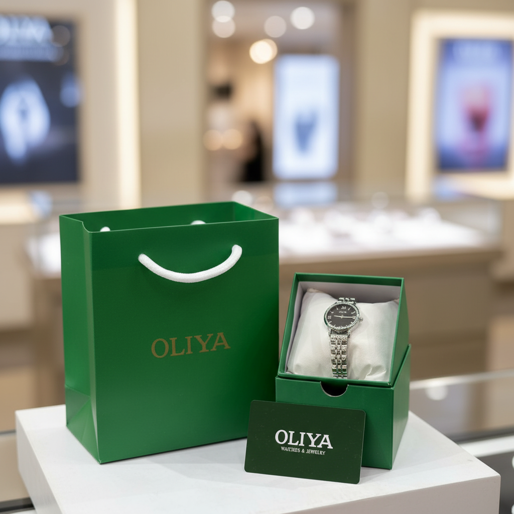 Montre OLIYA Argentée – Cadran Noir Élégant et Style Intemporel