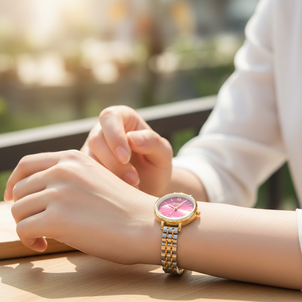 Montre OLIYA Bicolore Cadran Rouge – Élégance Audacieuse et Charme Lumineux