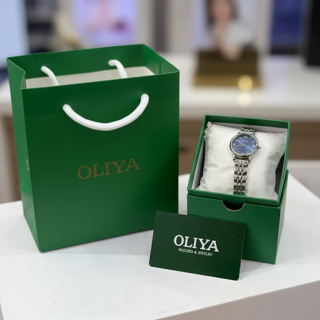 Montre OLIYA Argentée – Cadran Bleu Soleil et Élégance Intemporelle