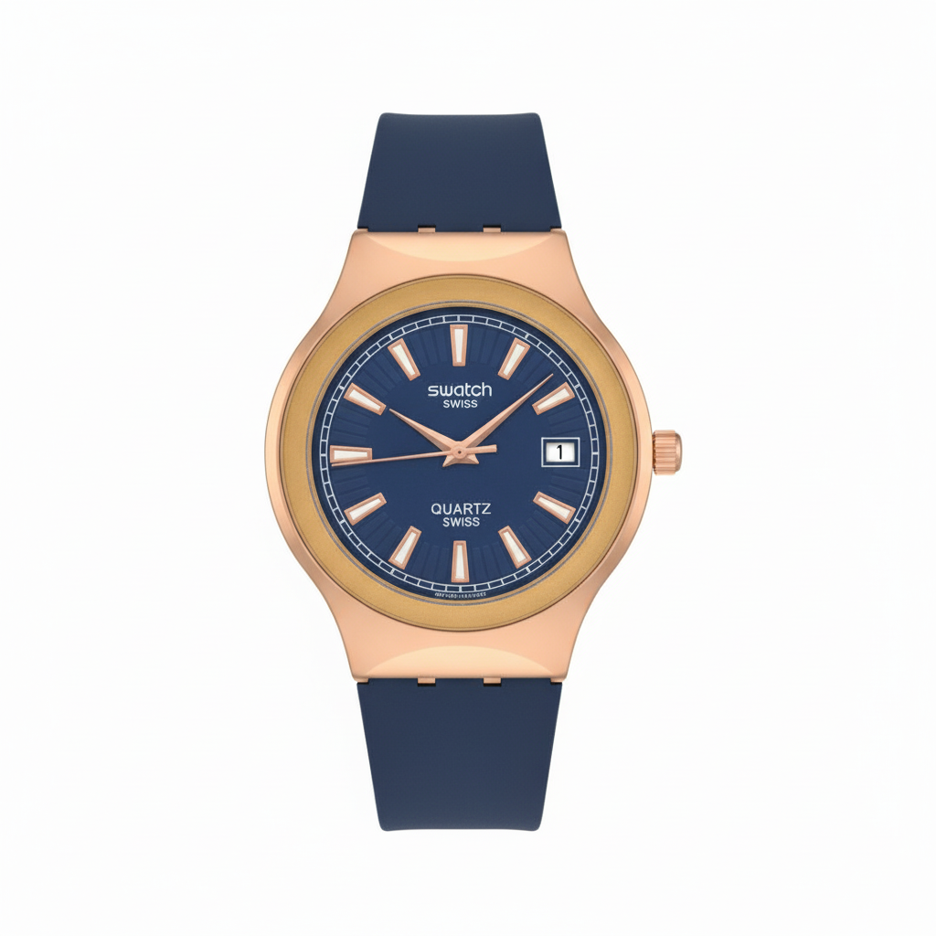 Montre Swatch Bleu &amp; Or Rose – L’Élégance Moderne au Caractère Audacieux