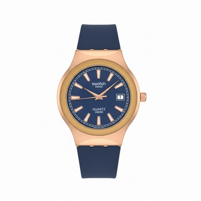 Montre Swatch Bleu &amp; Or Rose – L’Élégance Moderne au Caractère Audacieux