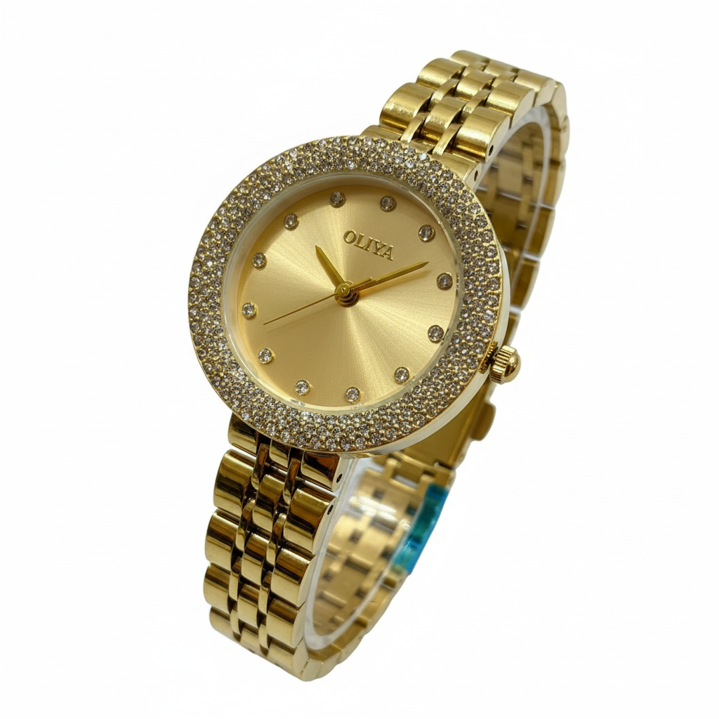 Montre OLIYA Dorée à Strass avec Cadran Doré – Luxe Éclatant et Élégance Féminine