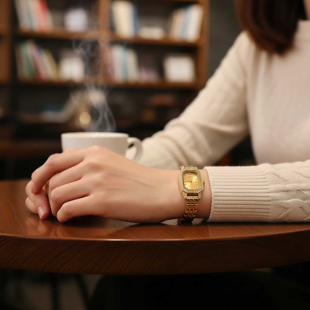 Montre OLIYA Rectangulaire Dorée – Éclat Luxueux et Raffinement Intemporel