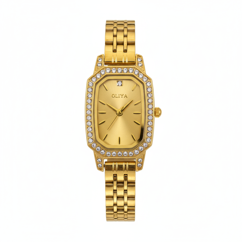 Montre OLIYA Rectangulaire Dorée – Éclat Luxueux et Raffinement Intemporel