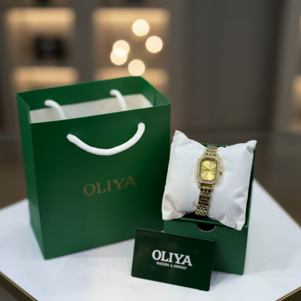 Montre OLIYA Rectangulaire Dorée – Éclat Luxueux et Raffinement Intemporel
