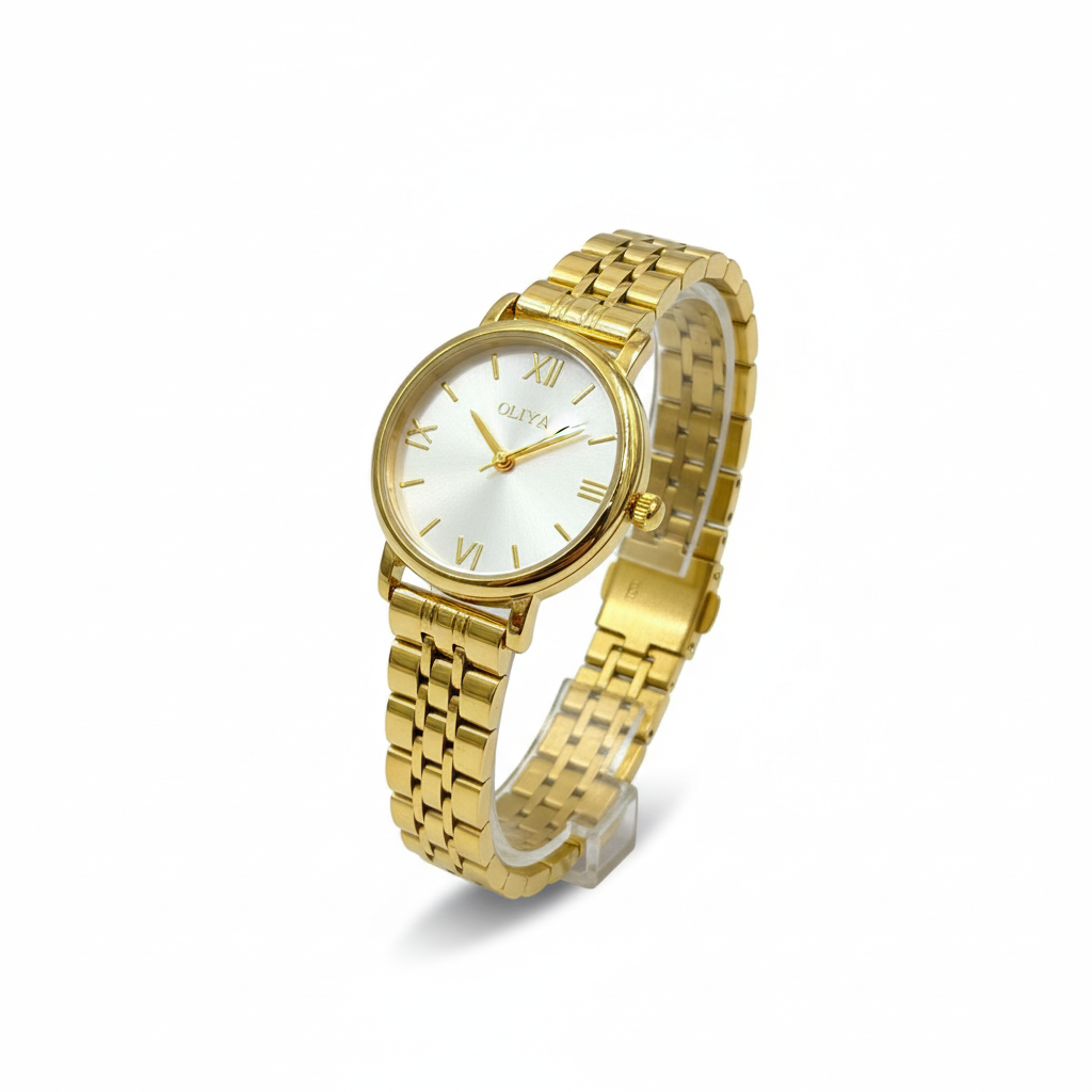 Montre OLIYA Dorée Classique – Cadran Blanc Soleil et Élégance Intemporelle